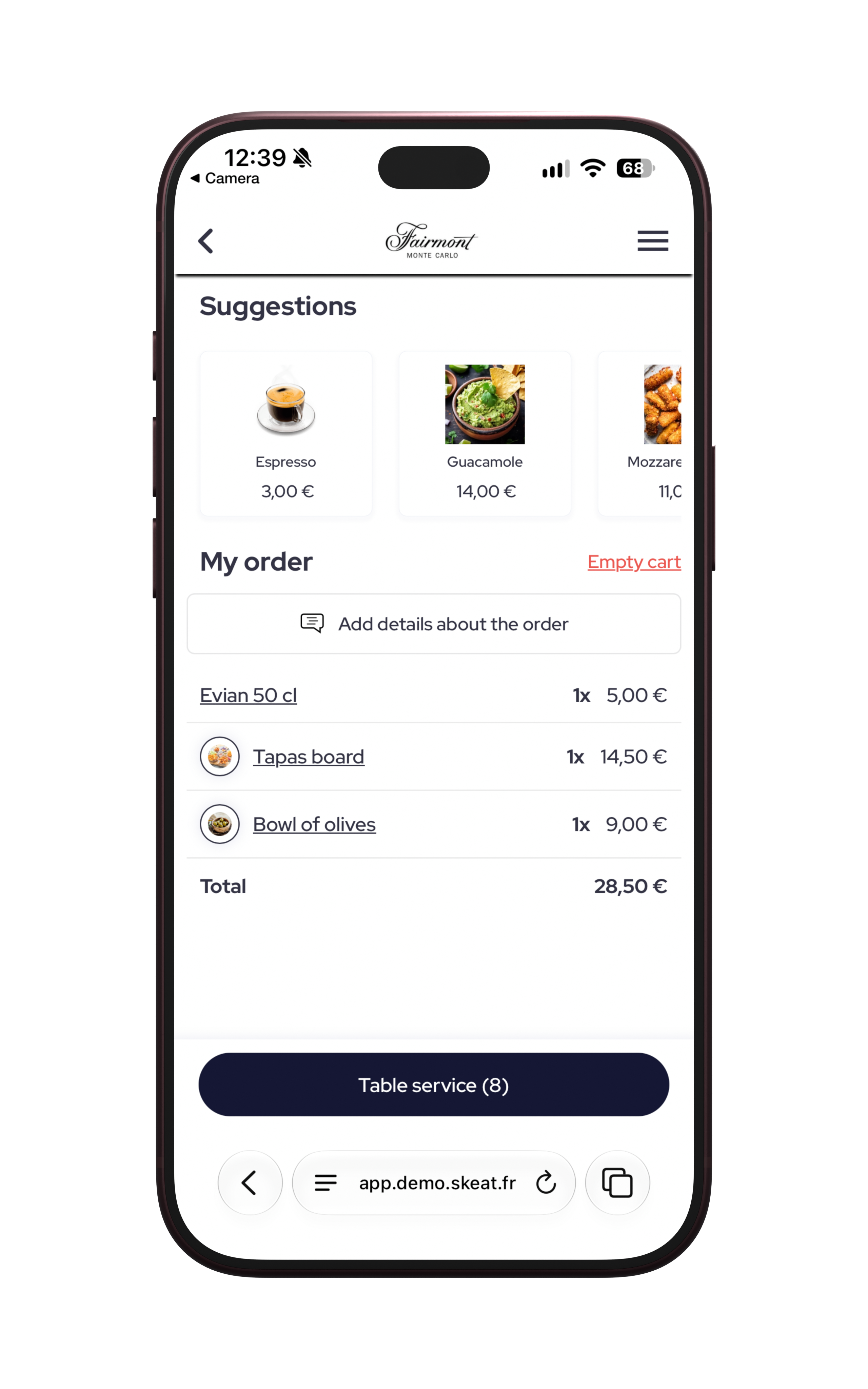 Parcours Order & Pay SKEAT aux couleurs de Fairmont sur iPhone